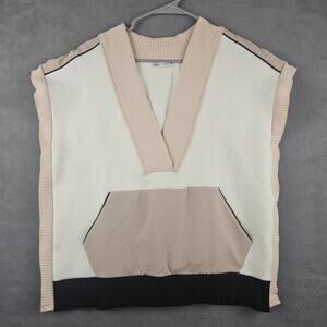 Zara Cream Sleeveless Fleece Oversized Sweater Vest V-Neck Layering Piece Xs/S